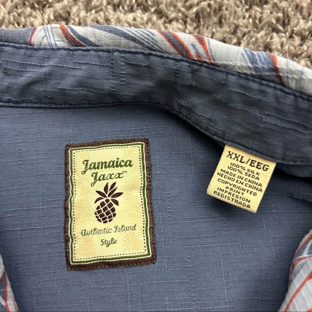 JAMAICA JAXX Men's Woven Silk Hawaiian Camp Shirt Wood Buttons Blue Gray Sx XXL - Picture 10 of 11